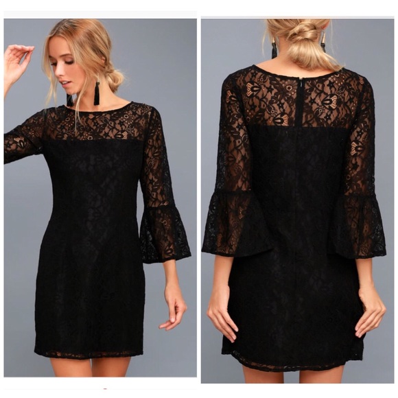 BB Dakota Dresses & Skirts - BB Dakota Lace Bell Sleeve Dress Black Size 8